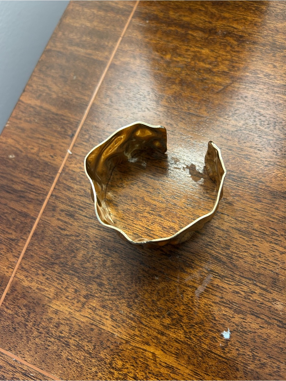 Hammered Gold Tone Open Cuff Bracelet